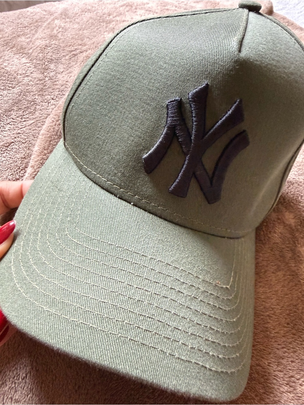 New Era Olive Green Baseball Cap with Navy NY Logo
